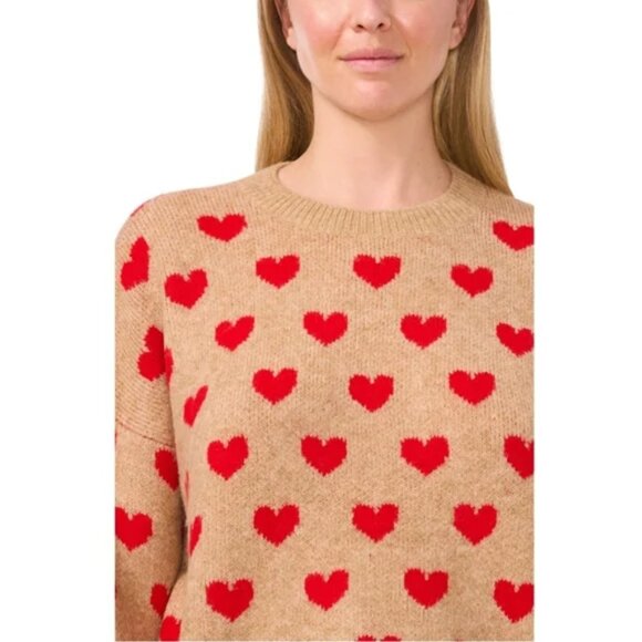 NEW Vince Camuto Women's Heart Pattern Sweater Camel - Picture 4 of 12